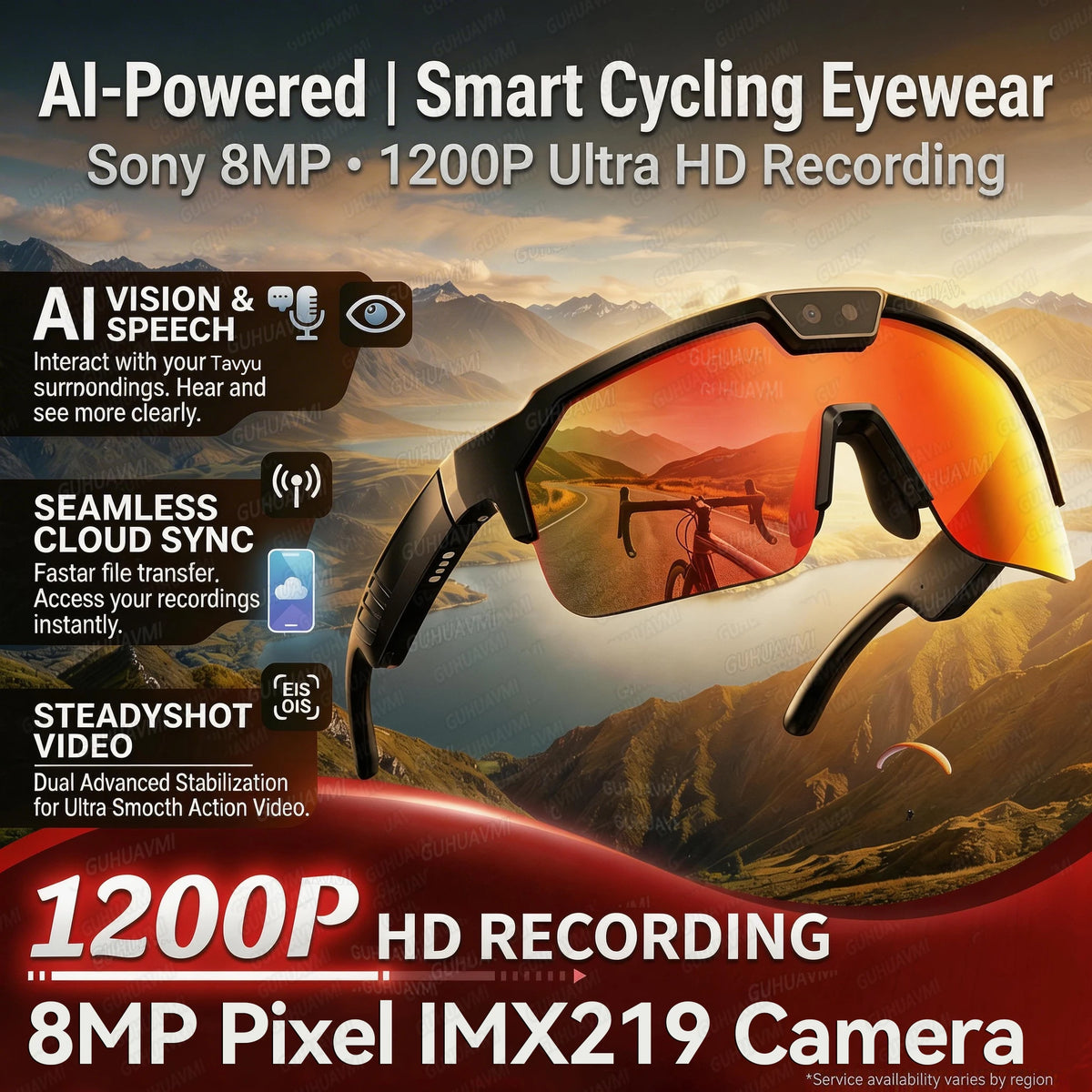 2026New AI Smart Glasses 1200P Camera 4K Anti-Shake Cycling Windproof Goggles AI Voice Translator Call Open Ear Audio Sunglasses