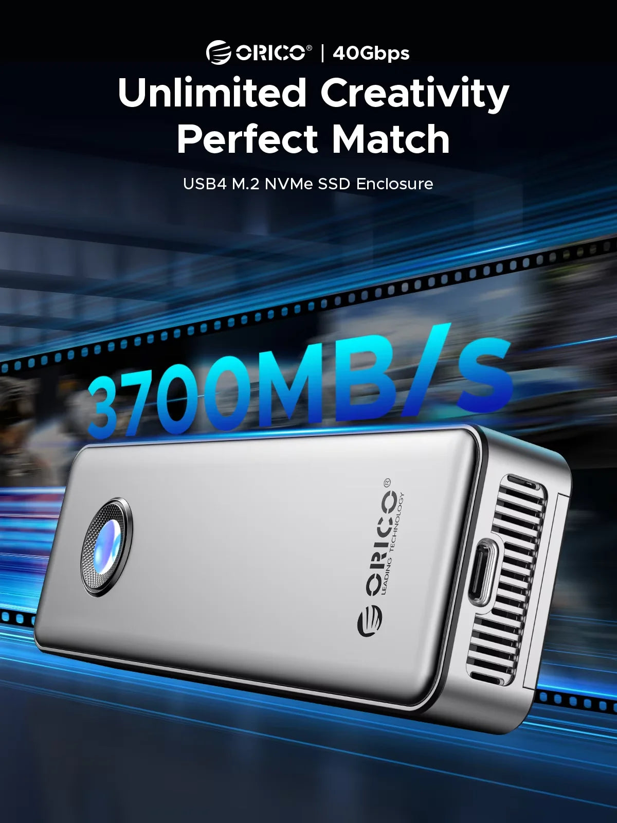 ORICO RGB 40Gbps USB4 M.2 SSD Enclosure with with Cooling Fan PCIe4.0 NVME Enclosure Aluminum Compatible Thunderbolt 3/4