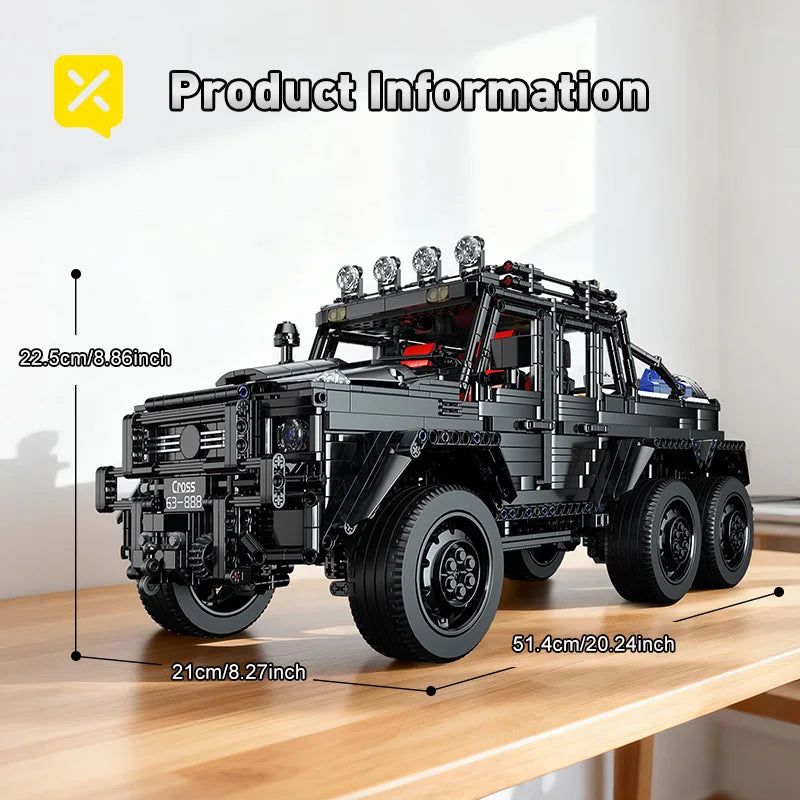 KAVOWORLD 6x6 Black Off-Road Truck Building Blocks Set 1:8 Pickup Truck Car Construction Kit DIY Bricks Toy Gift for Adults Teen