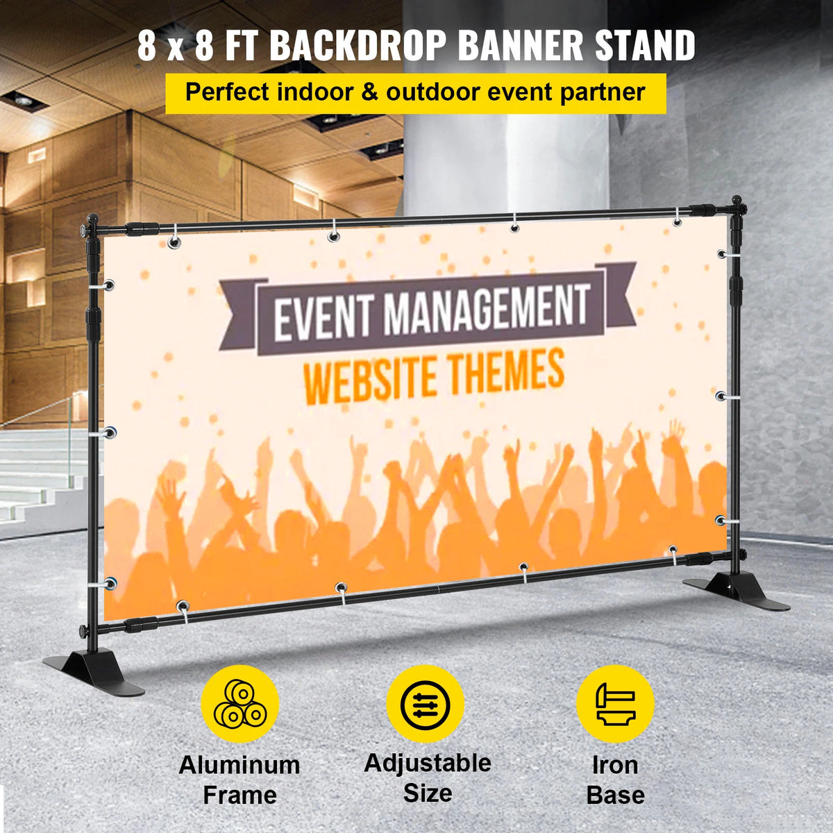 SucceBuy 2.4x2.4M Backdrop Background Stand Adjustable Telescopic Backdrop Banner Stand for Photocall Video Wedding Event Party