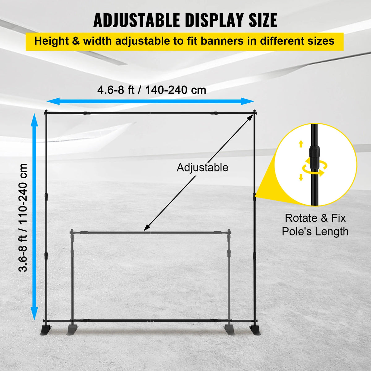 SucceBuy 2.4x2.4M Backdrop Background Stand Adjustable Telescopic Backdrop Banner Stand for Photocall Video Wedding Event Party