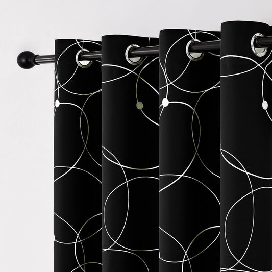 4PCSBlackout Curtains Grommet Thermal Insulated Room Darkening  With Circle And Dots Foil Printed For Bedroom