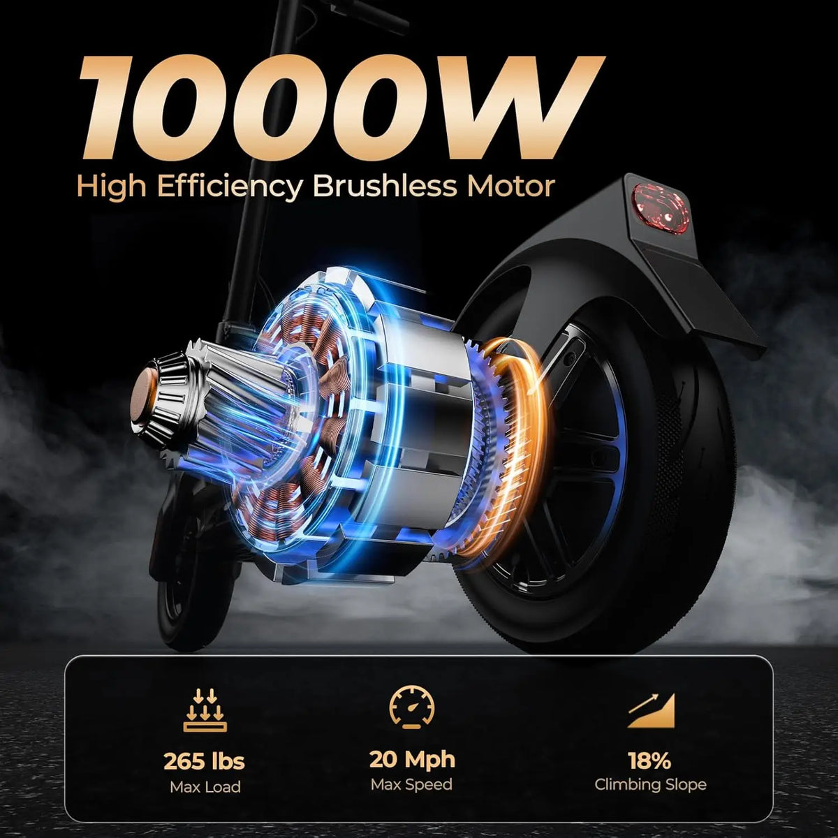 Electric Scooter Max Speed 20 Mph, 1000W, 10" Tubeless Tires, 40 Max Miles Range Folding E-Scooter APP Smart Support Family Use