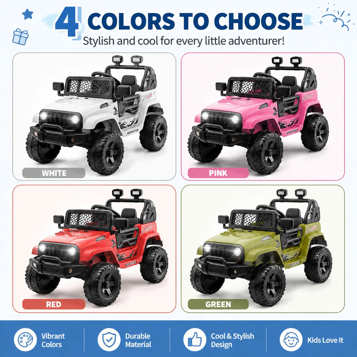 12V Kids Electric Ride on Truck with Parent Remote Control Spring Suspension Bluetooth Speaker LED Headlights All Terrain Toy Car with Safety Belt for Toddlers Outdoor Driving Gift