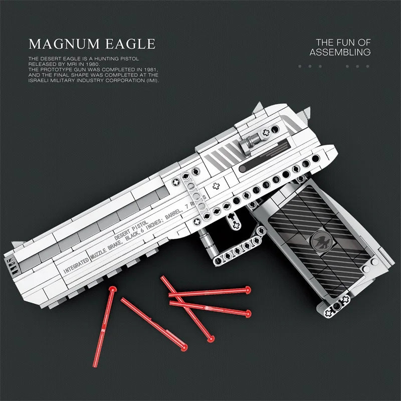 Reobrix Desert Eagle Building Block Set - Realistic Pistol Model with Detachable Magazine & Firing Function, DIY Toy Gift