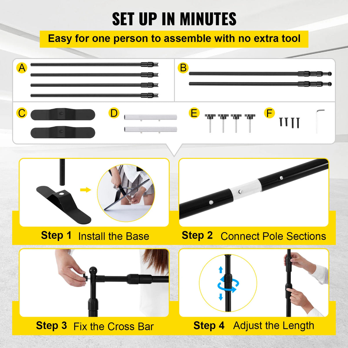 SucceBuy 2.4x2.4M Backdrop Background Stand Adjustable Telescopic Backdrop Banner Stand for Photocall Video Wedding Event Party