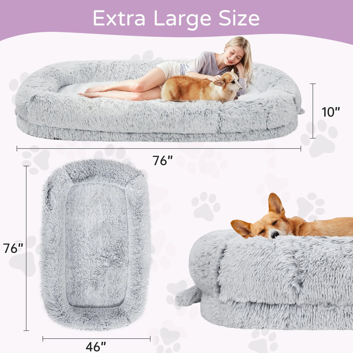 Human Dog Bed for Adults Large Human Size Dog Bed, Orthopedic Design with Removable Cover
