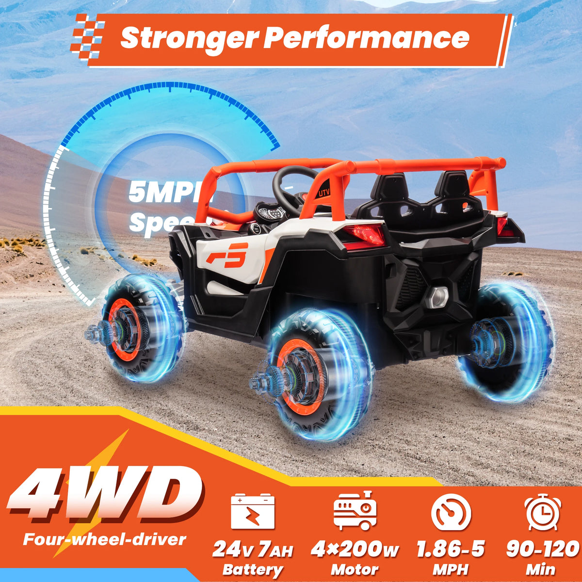 Joyracer 24 Volt Ride on Toys with Remote, 4WD Power UTV Wheels with 800W Motors, Bluetooth, Spring Suspension, LED Light, 3 Speeds, Black
