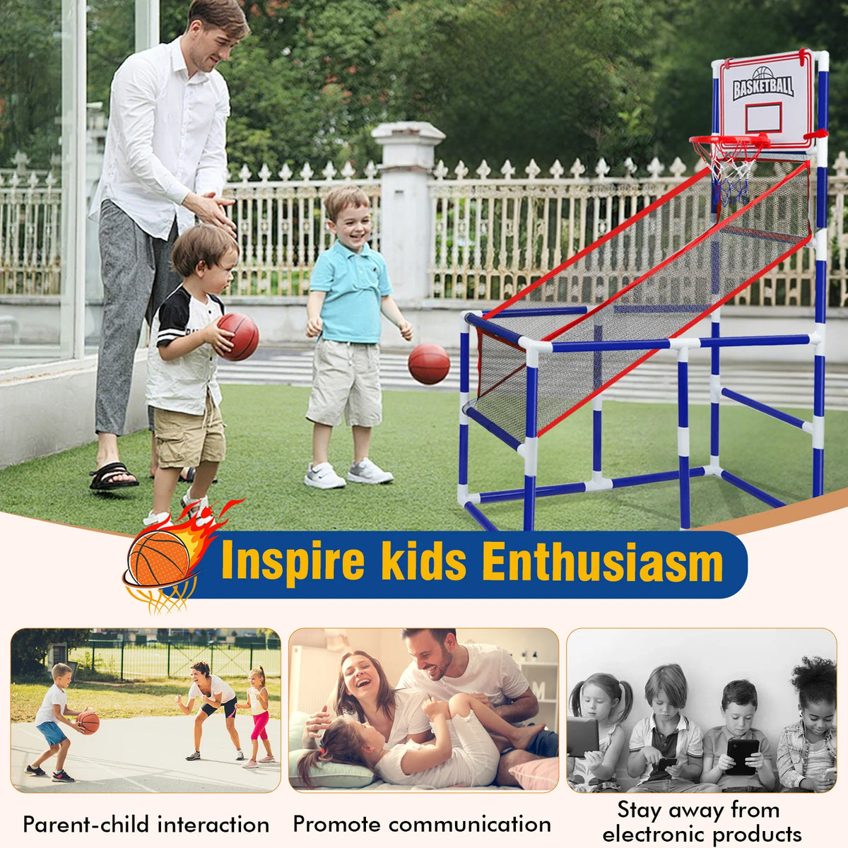 Children's basketball set indoor / outdoor mini basketball set (including basketball and portable air pump), suitable for children over 3 years old to play basketball shooting game