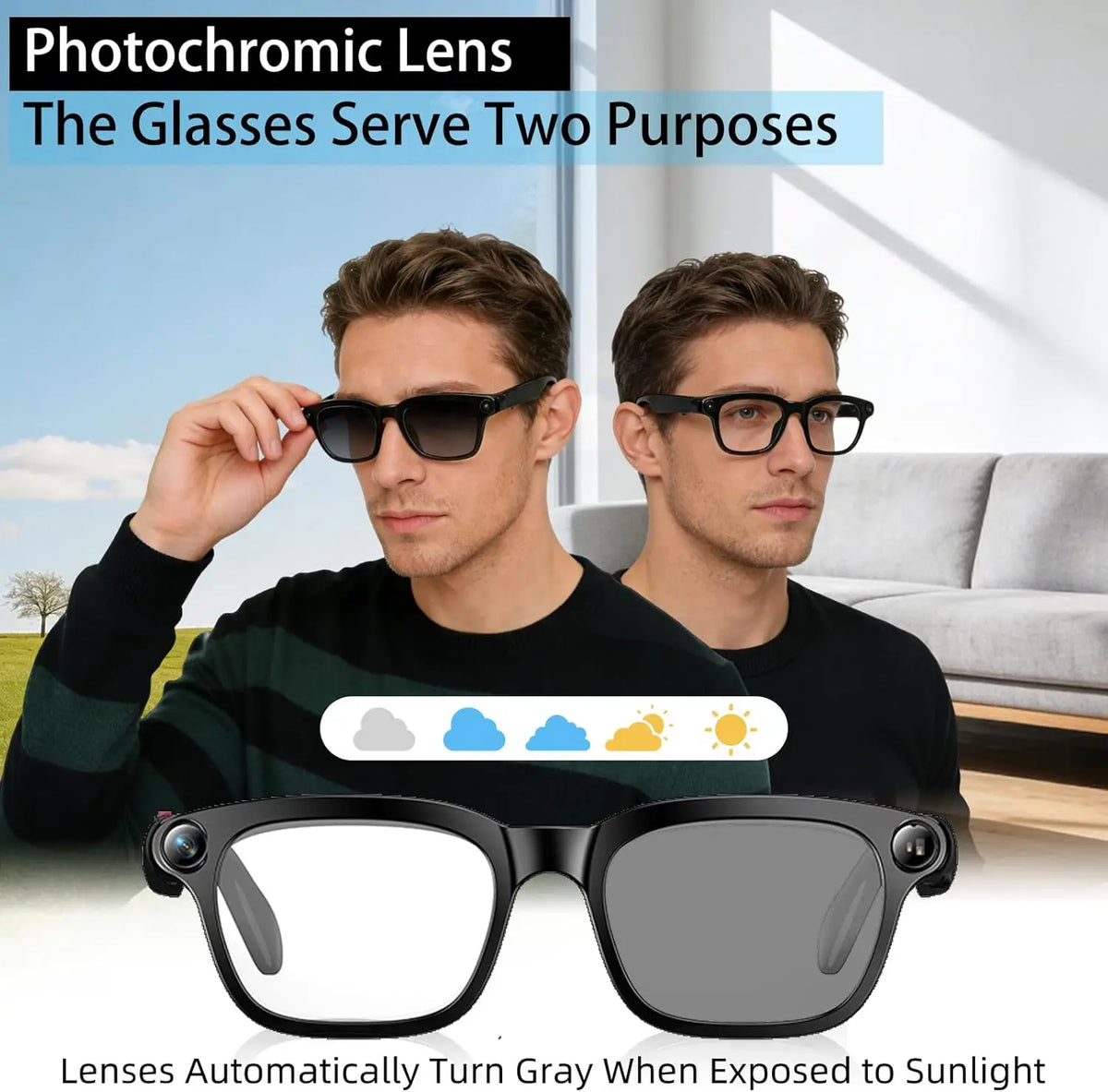 2026New POVSmart Glasses with 800W 4K HD Camera Wireless Audio Sunglasses Men Photos&Video AI Translation ChatGPT Glasses Women