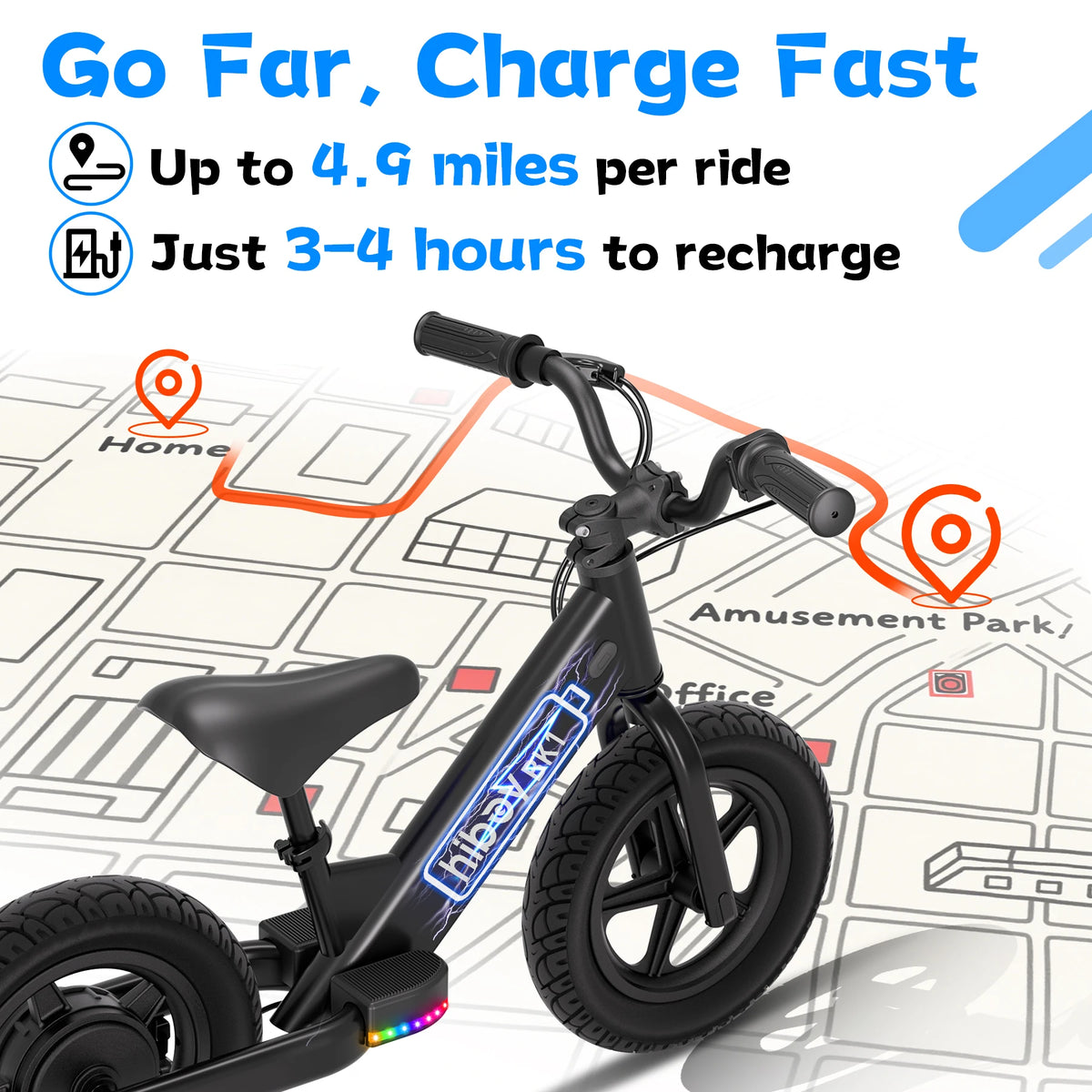 Hiboy BK1 Kids Electric Balance Bike 12 Inch Tire, 5.6/9mph Speed, Adjustable Seat, 4.9 Miles Range for Ages 3-5, Perfect Gift for Boys & Girls
