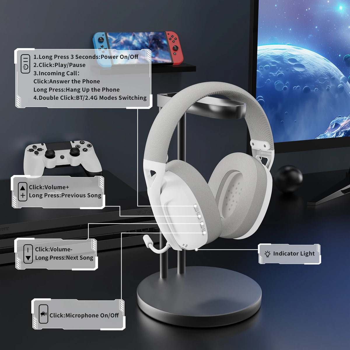 ATTACK SHARK L80 Ultra-Light Tri-Mode Gaming Headset Lightweight Wireless Gaming Headset for PC/PS4/PS5/Switch/Xbox