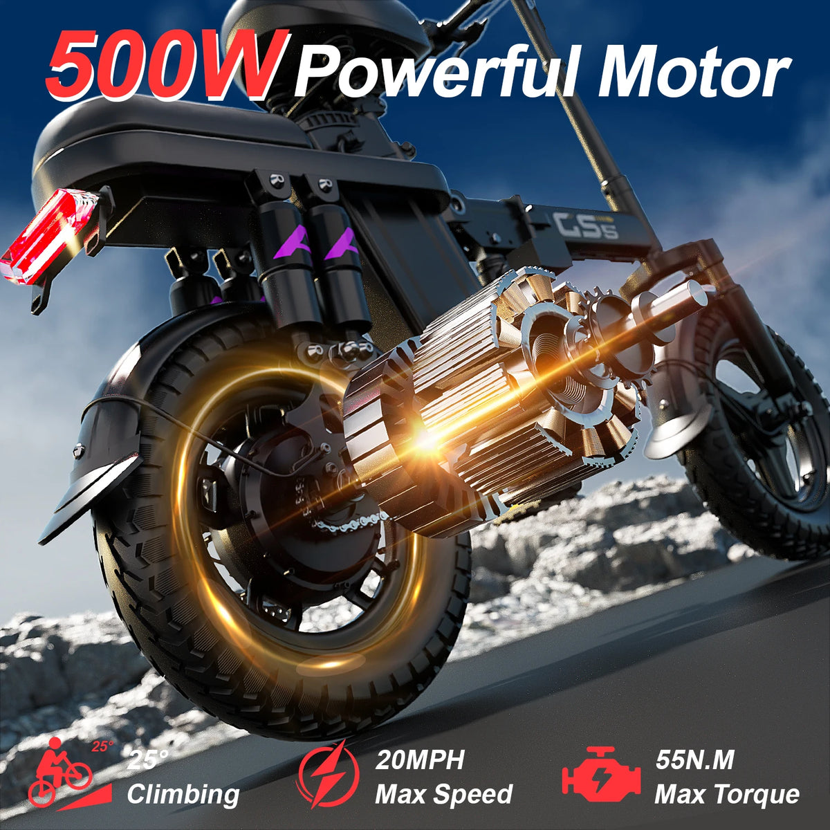 UPlee GS5 500W Peak Motor Electric Bike 48V15AH Removable Battery Electric Bicycle 14Inch Folding Multiple Shock Absorbers E-Bike