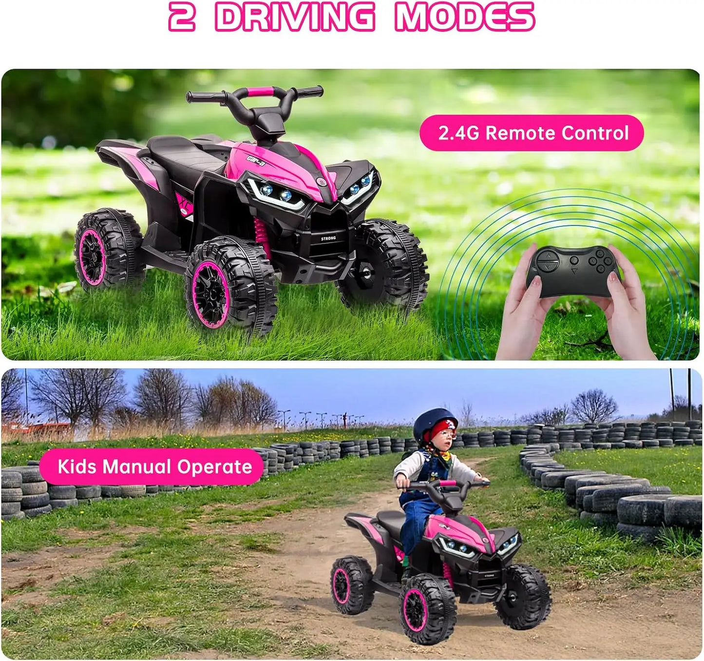 TWISTER.CK Pink 12V Electric Ride-On ATV for Kids – 4-Wheeler Quad with Remote Control, LED Lights, Music, High/Low Speed, USB, Battery Powered, for Toddlers Ages 3-8
