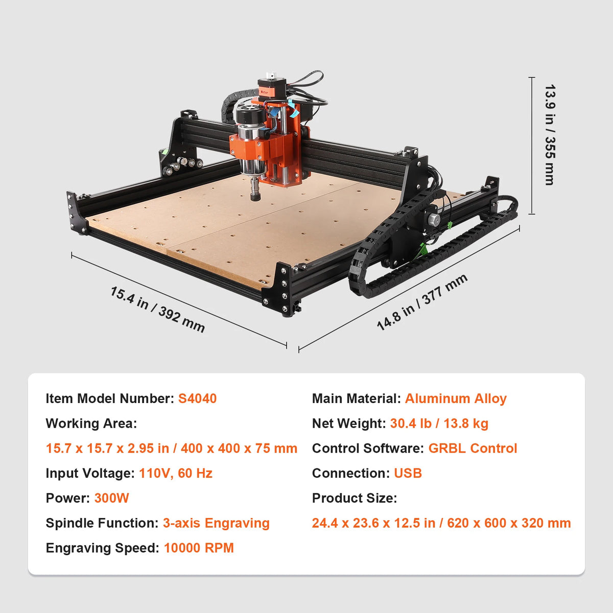 SucceBuy 3 Axis CNC Router Machine GRBL Control Wood Engraving Carving Milling Machine Kit for Wood Acrylic MDF PVC Plastic Foam
