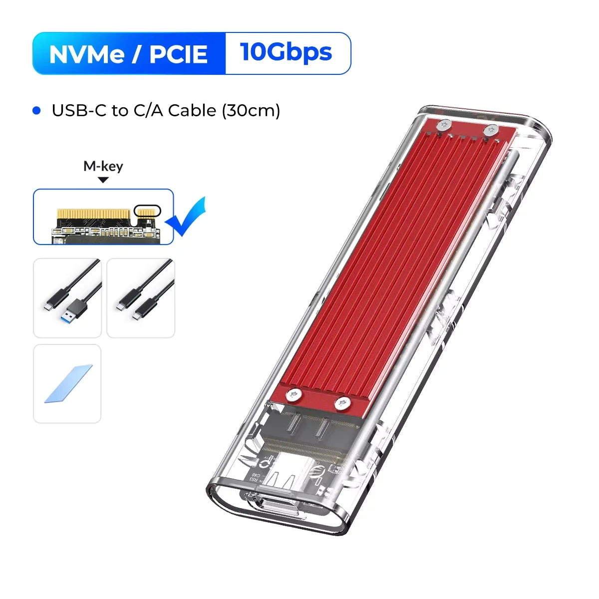 ORICO M.2 NVMe SSD Enclosure USB 3.2 Gen 2 10GbpTransparent External Solid State Drive Adapter Enclosure for 2280 2260 2242 2230 PCI-E M2 M-Key SSD USB Type C Converter Case