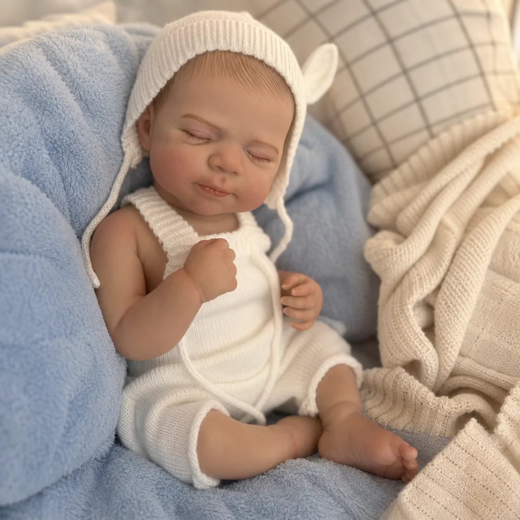 18 Inch Pascale Reborn Baby Doll Bald Closed Eyes Full Vinyl Body Hand Painted Lifelike Realistic Newborn Collectible Art Gift（TT）