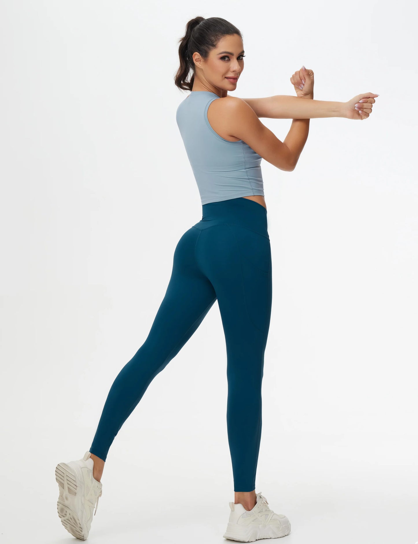 THE GYM PEOPLE Women's Cross Waist Workout Leggings Tummy Control High Waisted Athletic Yoga Pants with Pockets