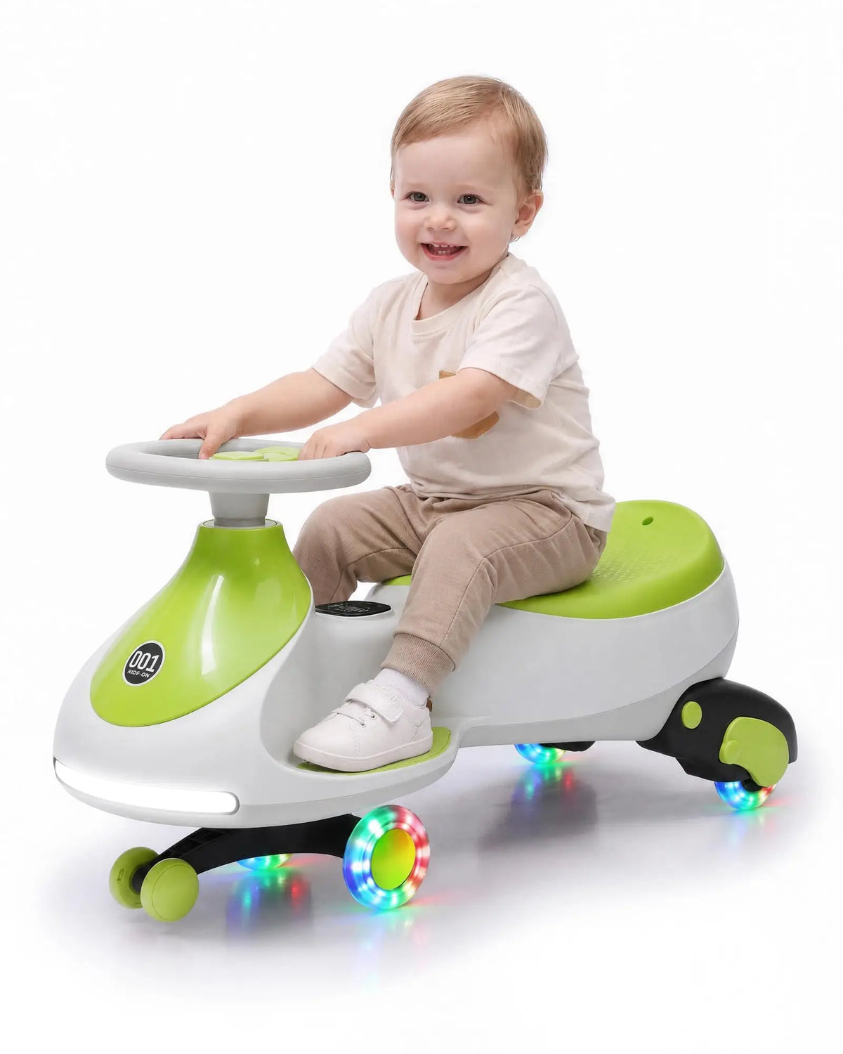 12V Electric Wiggle Car Kids With Pedal, 2 in 1 Ride On Swing Car, LED Wheels, Music, Rechargeable Battery, 2 Speeds, Indoor/Outdoor, for Boys and Girls