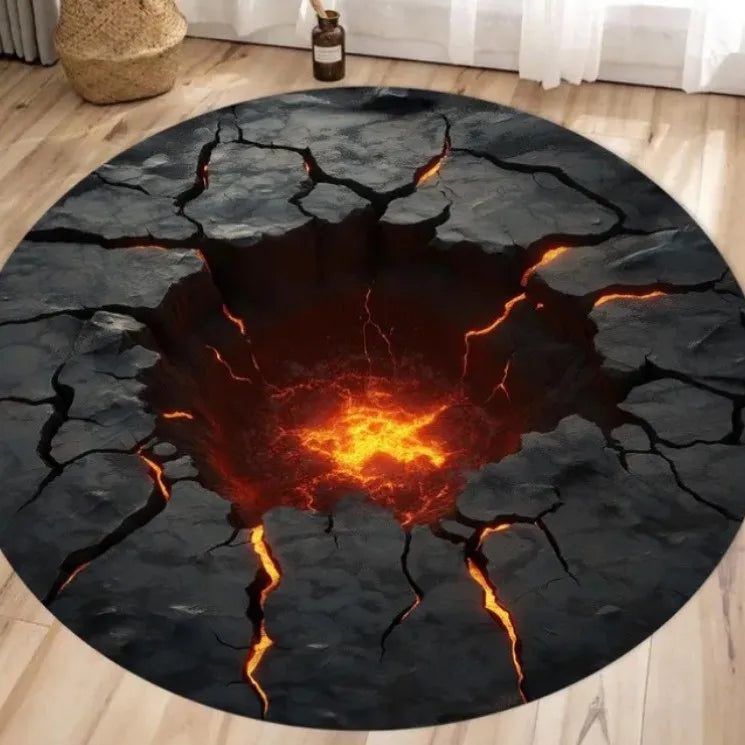 3D Vision Fire Pit Rug Anti-slip Living Room Decoration Round Carpet Waterproof Rugs for Bedroom Washable Bedside Creative Mat