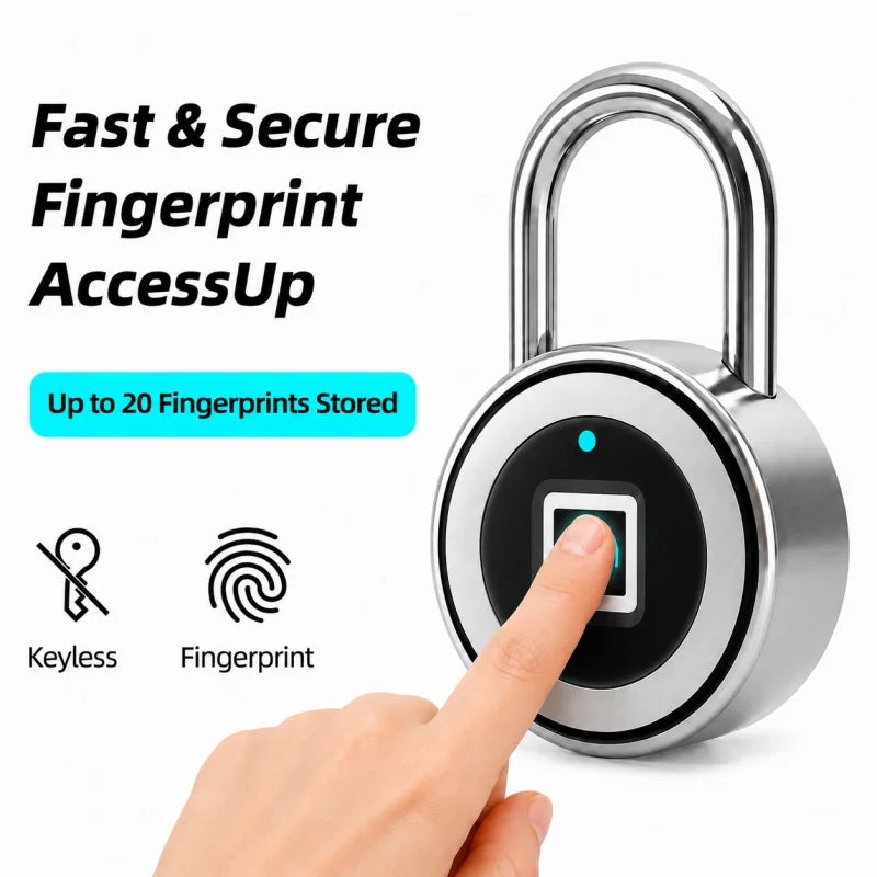 Smart Lock Fingerprint Padlock IP68 Waterproof 0.5s Unlock 20 Fingerprints USB Rechargeable for Luggage Gym Office Safe