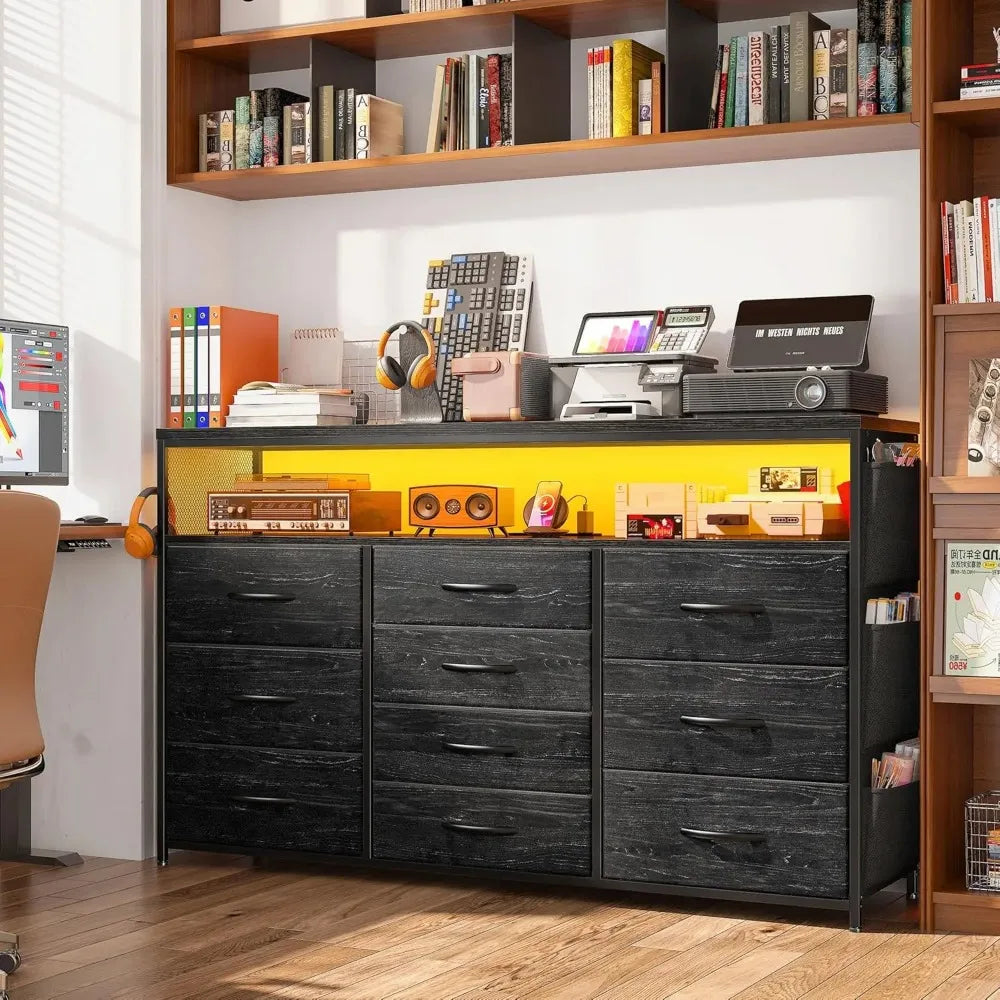 Dresser for Bedroom with 10 Drawers for 55" TV Stands for Living Room with LED Lights & Power Outlets Dressers with, Customized