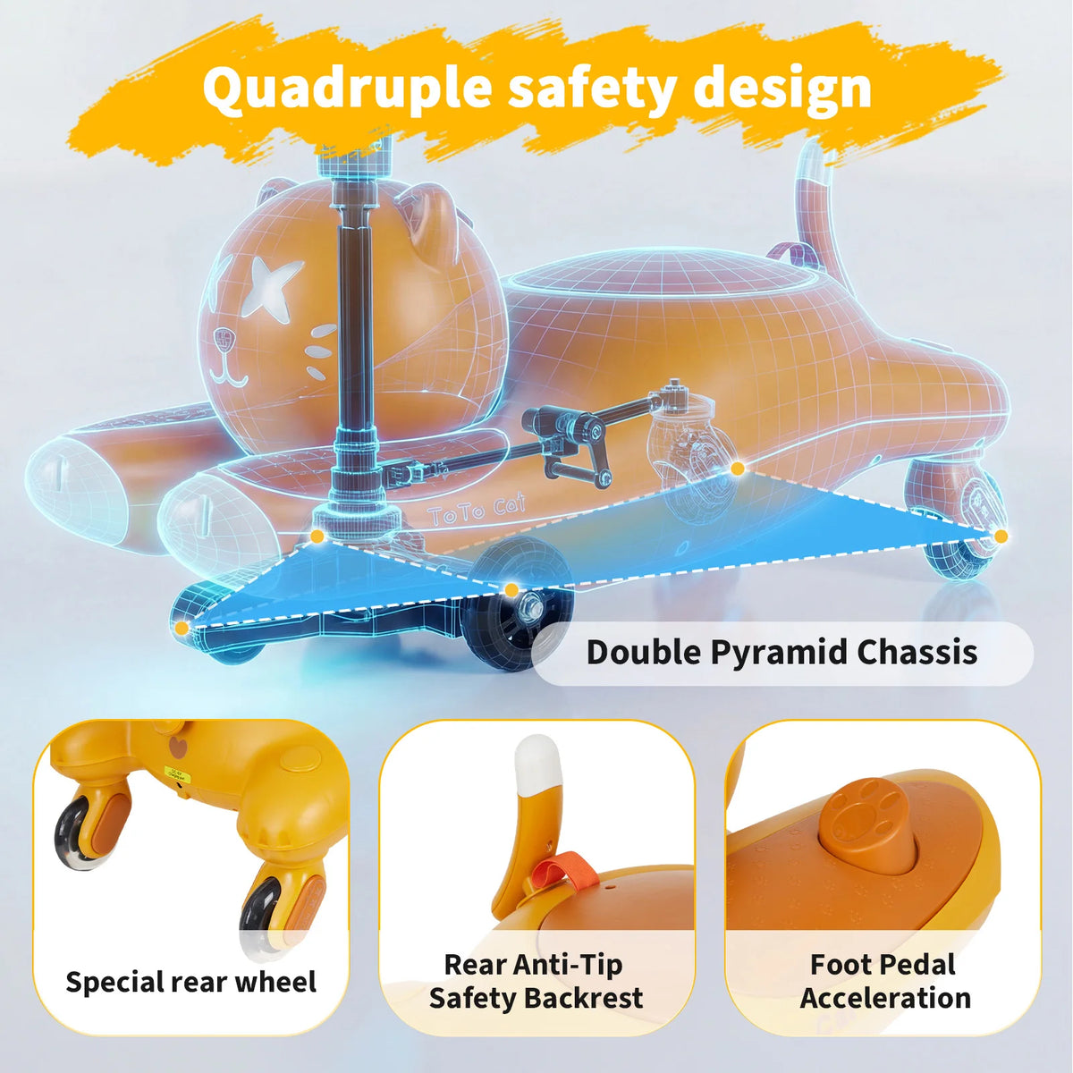 Cat-Shaped 6V Electric Wiggle Ride-On Car for Kids – Twin Seater, Low-Speed 2MPH, 7Ah Battery, Anti-Tip, Light-Up wireless Wheels – Indoor/Outdoor Toy, Boys & Girls