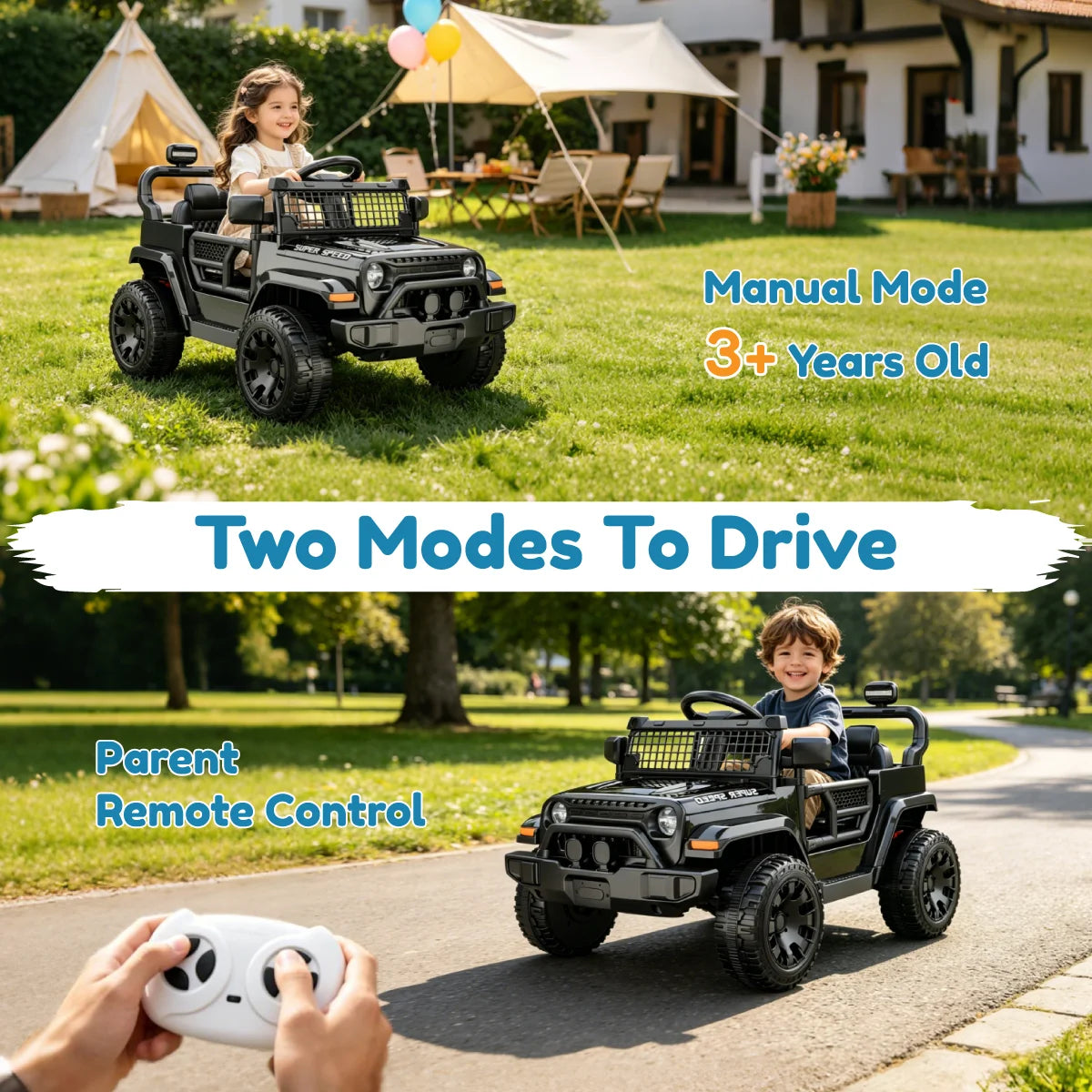12V Ride On Car with Parent Remote Control, Electric Car with Spring Suspension, LED Lights & Music Player, Safe Battery Toy for Kids,Easy to Assemble