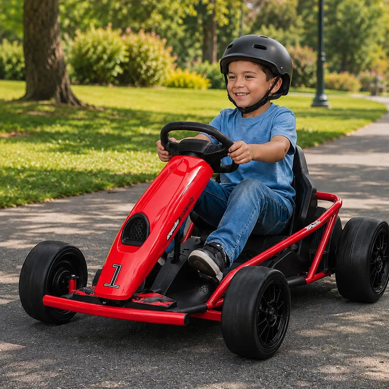 Kids Electric Go Kart 24V Dual 300W Brushless Motors 8 MPH Drift Racing Car with Wide Seat EVA and Nylon Tires Battery Powered Ride On Toy for Boys Girls Ages 8 12 Red
