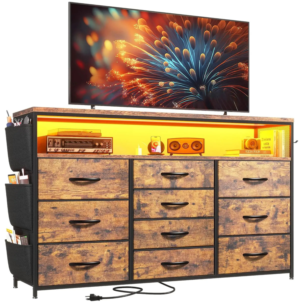 Dresser for Bedroom with 10 Drawers for 55" TV Stands for Living Room with LED Lights & Power Outlets Dressers with, Customized