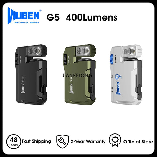 WUBEN G5 Rechargeable EDC Flashlight, 400 Lumens Dual Light Sources Mini Flashlight with RGB Light, Portable Pocket Flashlights