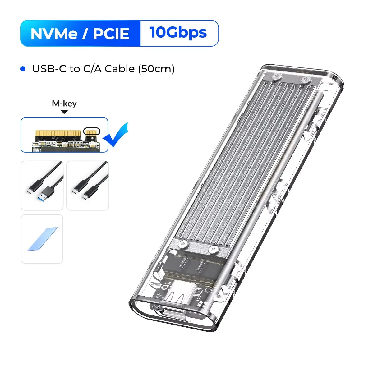ORICO M.2 NVMe SSD Enclosure USB 3.2 Gen 2 10GbpTransparent External Solid State Drive Adapter Enclosure for 2280 2260 2242 2230 PCI-E M2 M-Key SSD USB Type C Converter Case