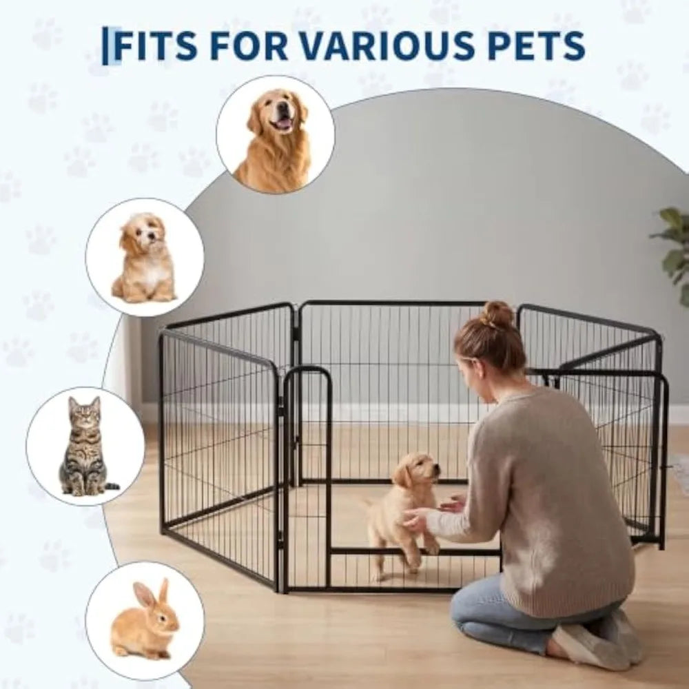 Garvee 6 Panels Dog Fence Playpen Foldable Exercise Puppy Kennel Cage Heavy Duty Exercise Fence w/Door for Dog Cat Rabbit Pet Exercise