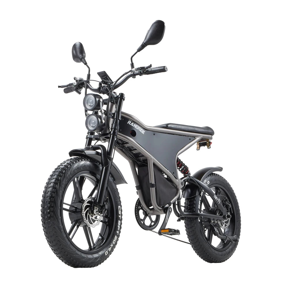 Electric Bike for Adults RANDRIDE DM711, 2000W Motor, 48V 20Ah Removable Lithium Battery, 20*4.0 inch Fat TireFull Suspension Electric Mountain Bike, Mechanical Brake, Long Range Off-Road Beach Snow Bicycle, 40-45KMH Max Spee