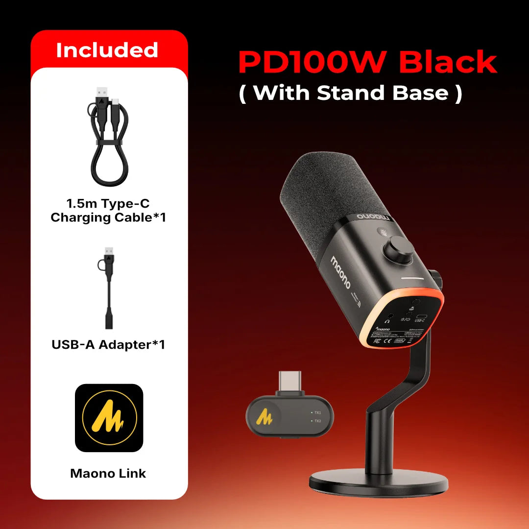 MAONO PD100W Wireless USB Dynamic Microphone Cardioid Microphone with One-Touch Mute Noise Reduction Custom RGB Light  Real-Time Monitoring Microphone for PC Gaming Live Streaming Creator Podcast