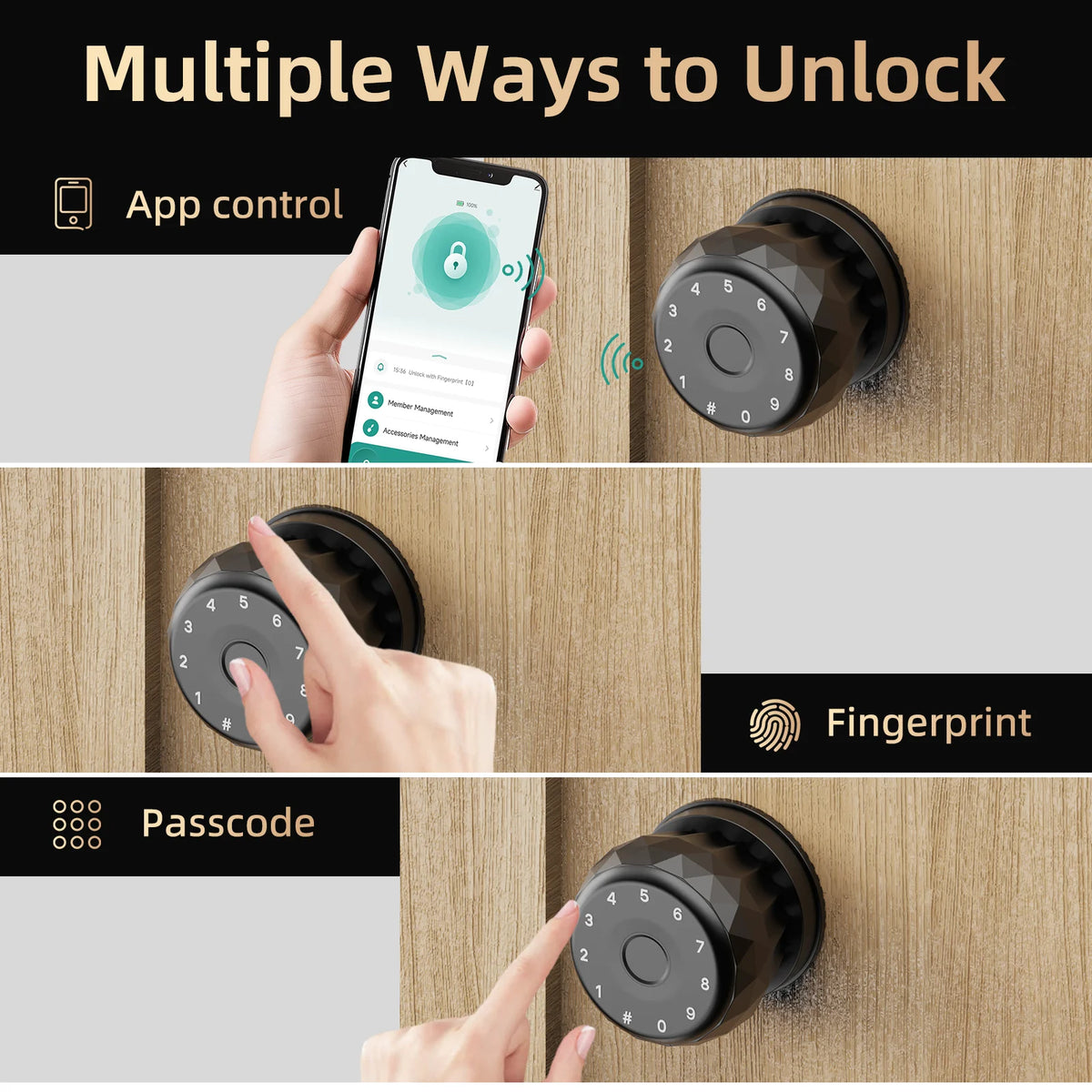 Viladepot Smart Lock Fingerprint, Passcode, App Control, Type-C Emergency Power, Indoor Door Lock