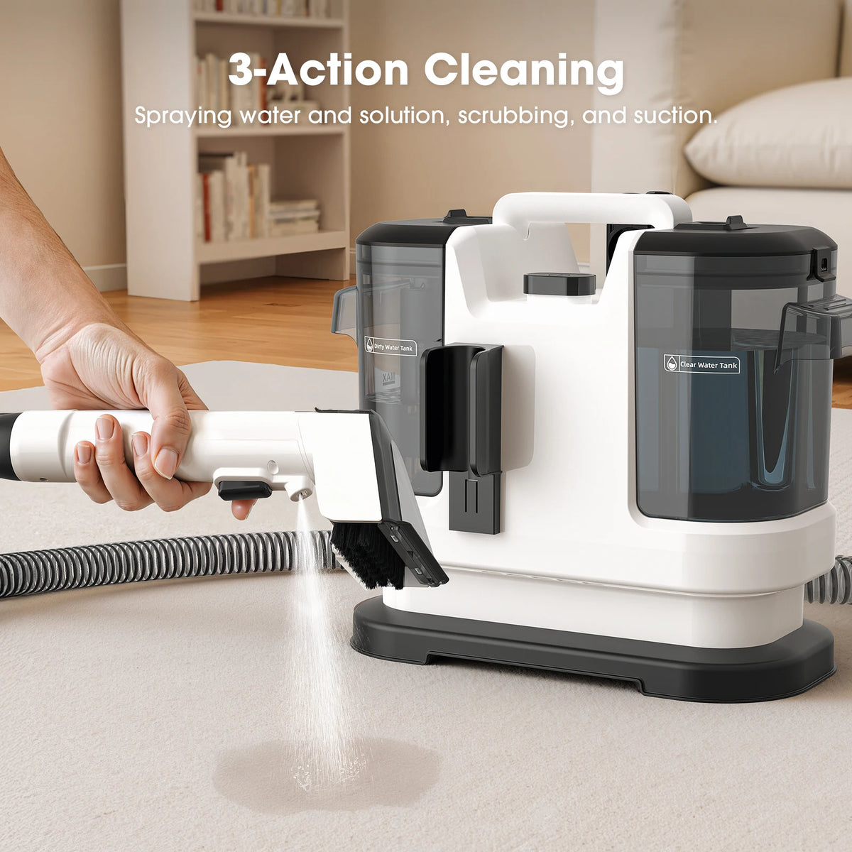 Lubluelu V6 15000Pa Powerful Suction Spot Cleaner Machine, Handheld Carpet Cleaner with Multi-Function Tools, Dual Water Tank Design, Space-saving Design, 3-Action Cleaning, for Rugs, Pets, Car Seats, Sofa, Couch