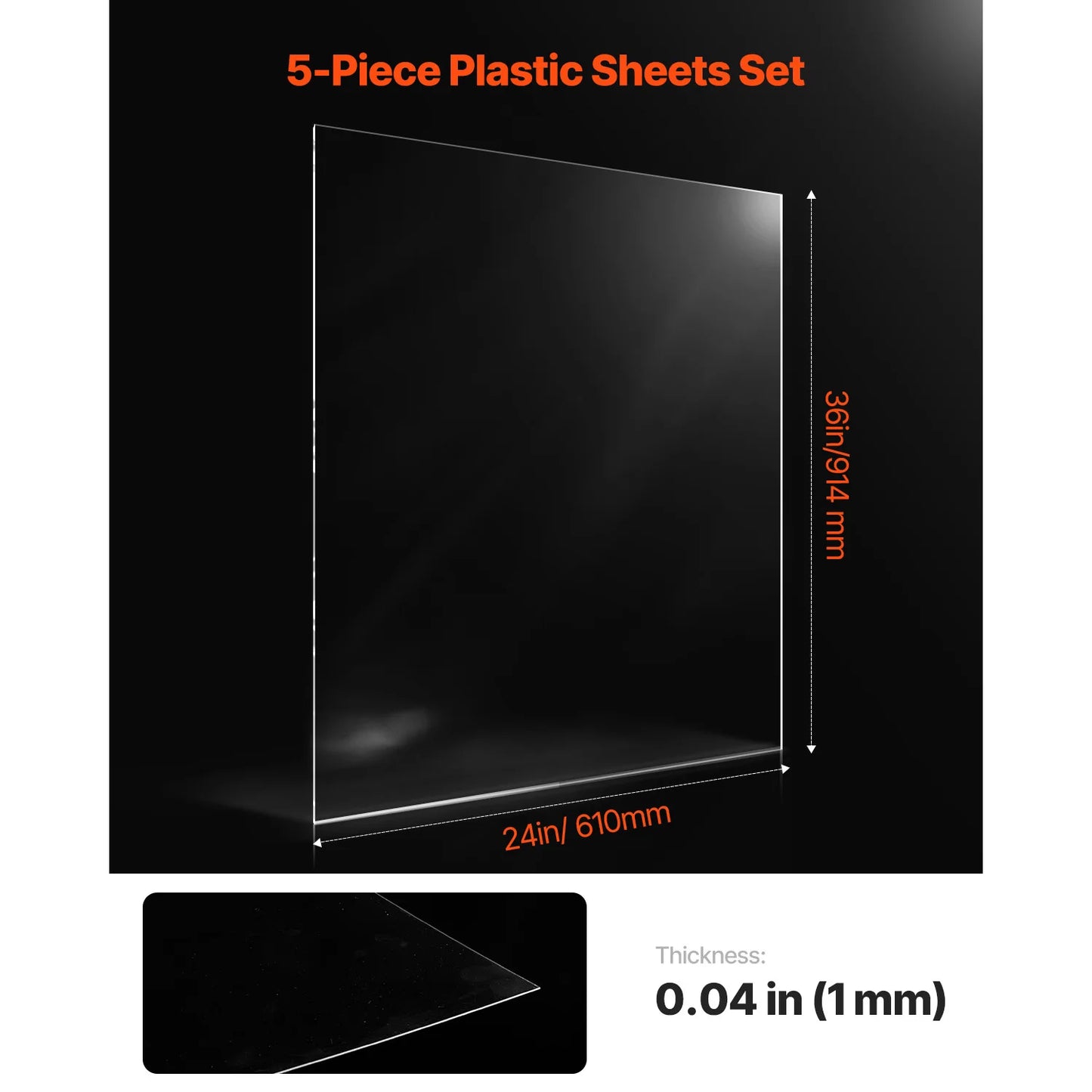 SucceBuy PET/Plexiglass Sheets 5-Pack Plastic Sheet 24x36Inch 0.04Inch Thick Transparent Clear Flexible Plastic Panels for Craft