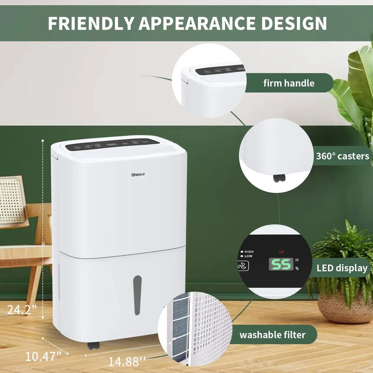 Shinco 150 Pints Energy Star Dehumidifier for Large Spaces up to 7,000 Sq.Ft Built-in Pump, 1.85 Gallon Water Tank