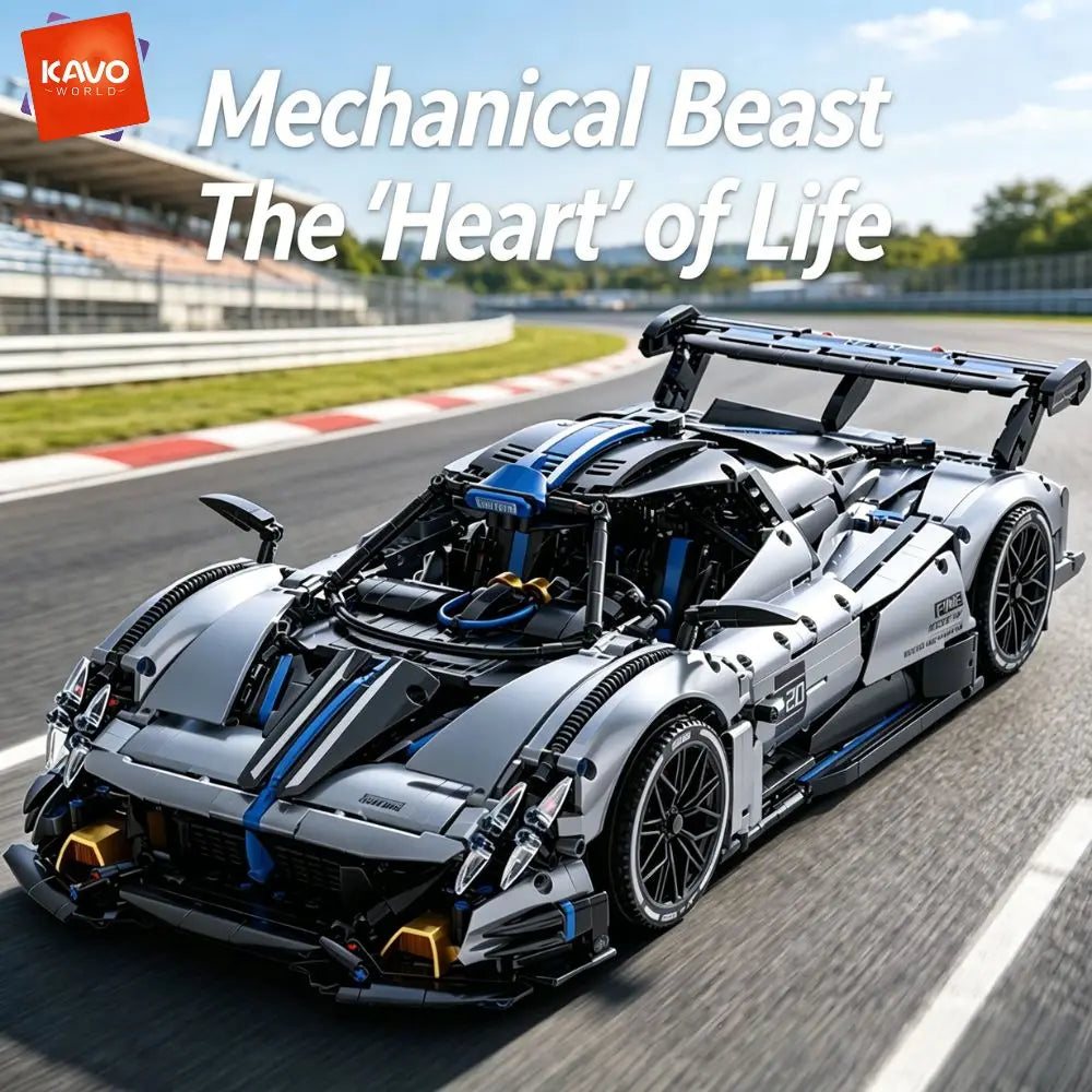 KAVOWORLD 1:8 Scale Silver-Blue Technical Super Racing Sports Car Building Blocks Set 3526pcs DIY STEM Assembly Premium ABS Racing Car Building Bricks Toy Model with Rear Linkage Engine & Track Wing, Ideal Birthday Christmas