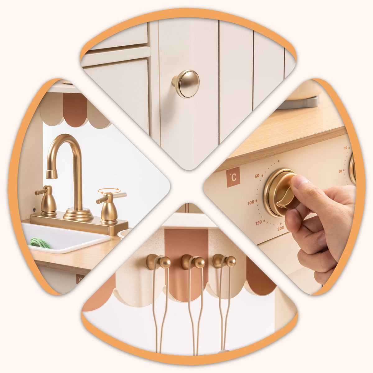 Robud Play Kitchen for Kids Toddlers Wooden Pretend Play Kitchen Set Toy with Cutting Food Set Toys Kitchen Gift for 3+ Kids Beige