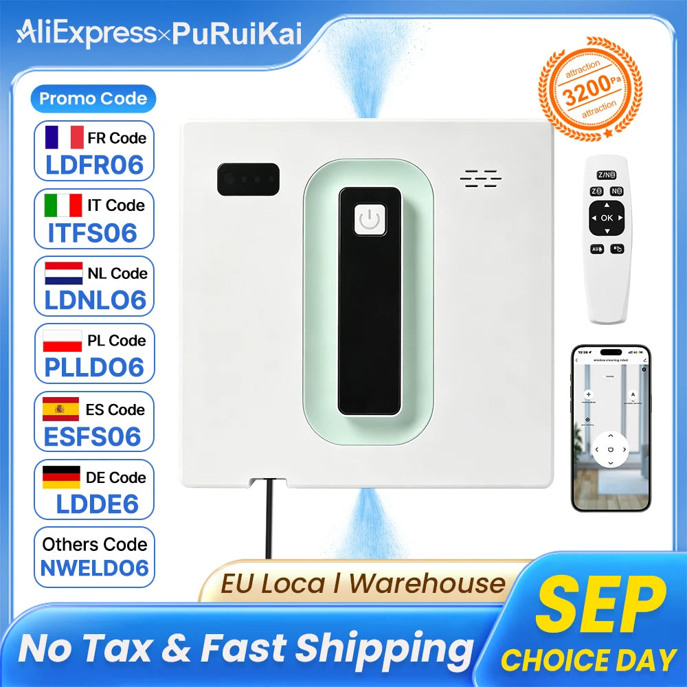 PuRuiKai Robot Electric Automatic Window Cleaning Robotic , With APP/Remote Control,With Voice Broadcast Two-way Automatic Spray