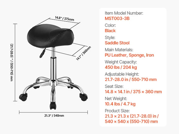 SucceBuy Saddle Stool with Wheel 450LBS Weight Capacity Height Adjustable Ergonomic Swivel Saddle Chair for Clinic Salon Tattoo