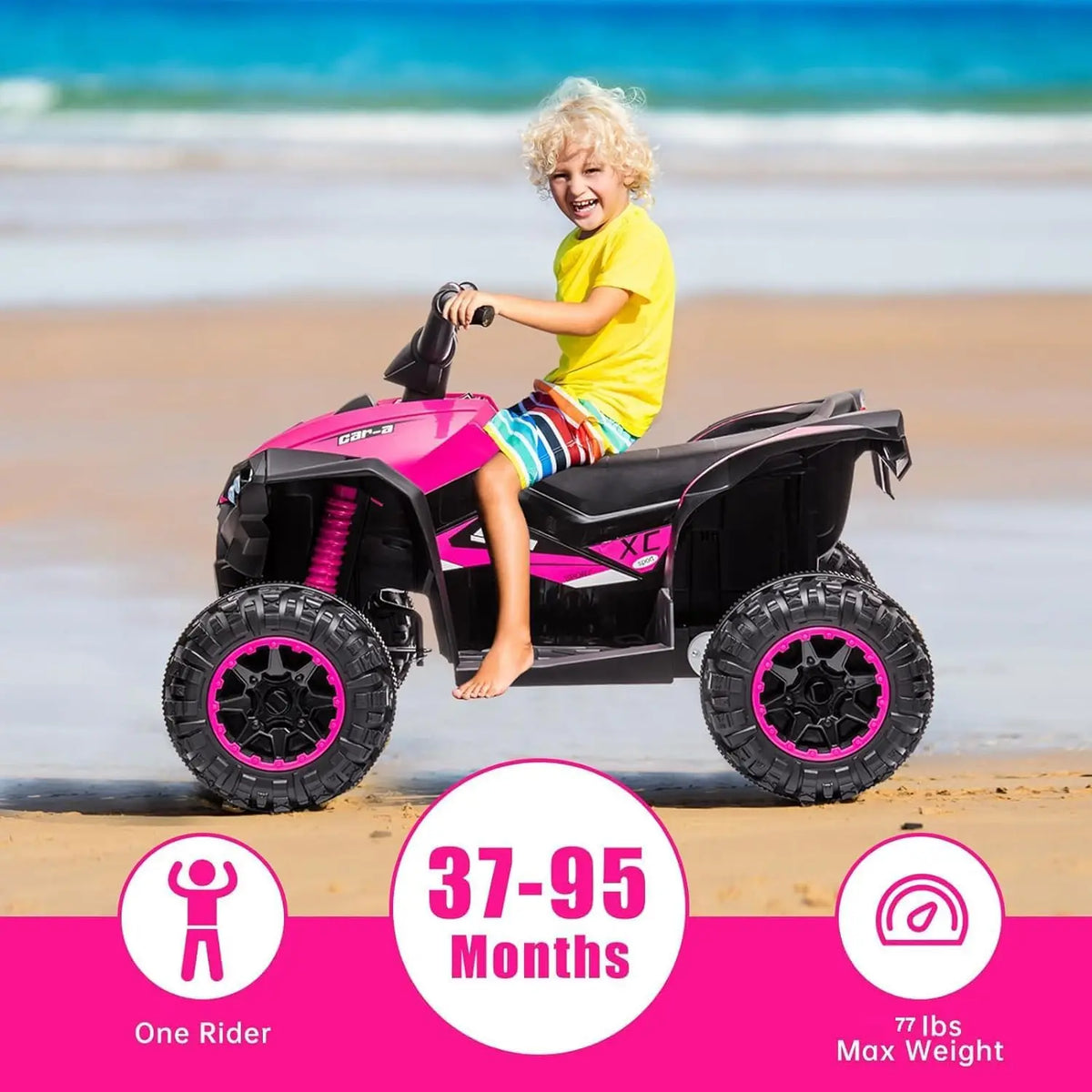 TWISTER.CK Pink 12V Electric Ride-On ATV for Kids – 4-Wheeler Quad with Remote Control, LED Lights, Music, High/Low Speed, USB, Battery Powered, for Toddlers Ages 3-8