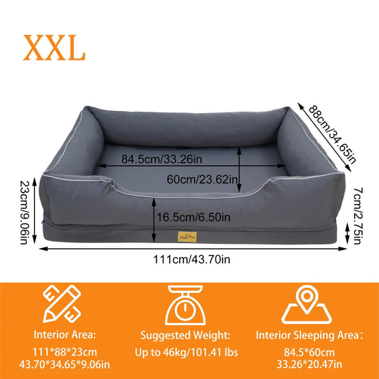 Orthopedic Dog Beds Dark Grey Pet Sofa Cushion with Removable Machine Washable Cover Foam Base & Bolsters Dog Couch for Large Medium Small Dogs