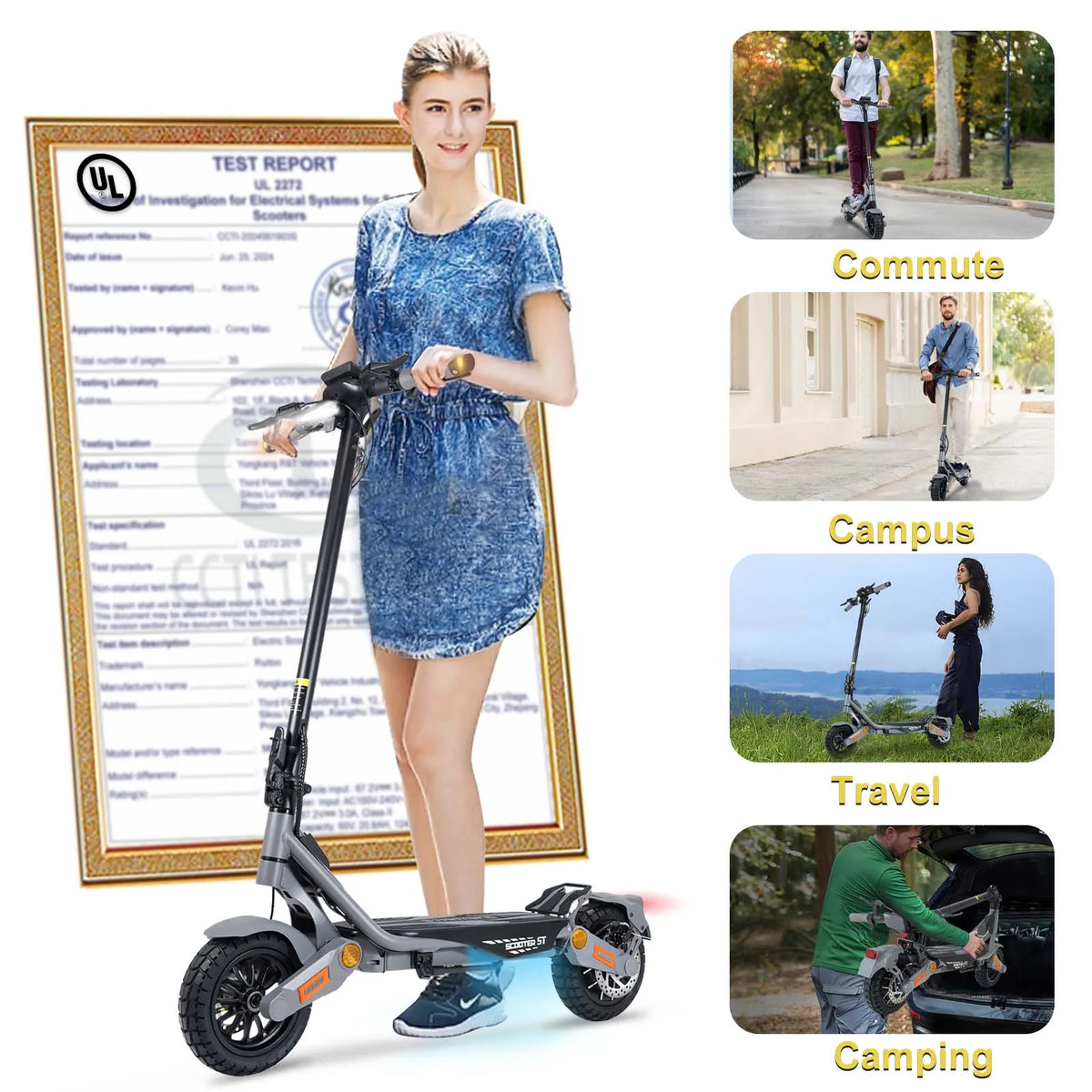 Electric Scooter for Adults 1200W Motor, 48V Lithium Battery, 35MPH Max Speed, 10" Off Road Tires, Disc Brakes, Foldable E Scooter