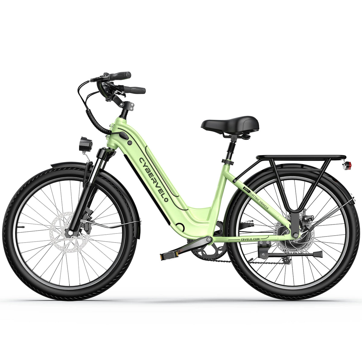 Cybervelo 26" Step-Thru Commuter, 500W Peak 48V 25Ah Detachable Battery, Long Range 7-Speed Shift Electric Bike for Adult EK7 EK10
