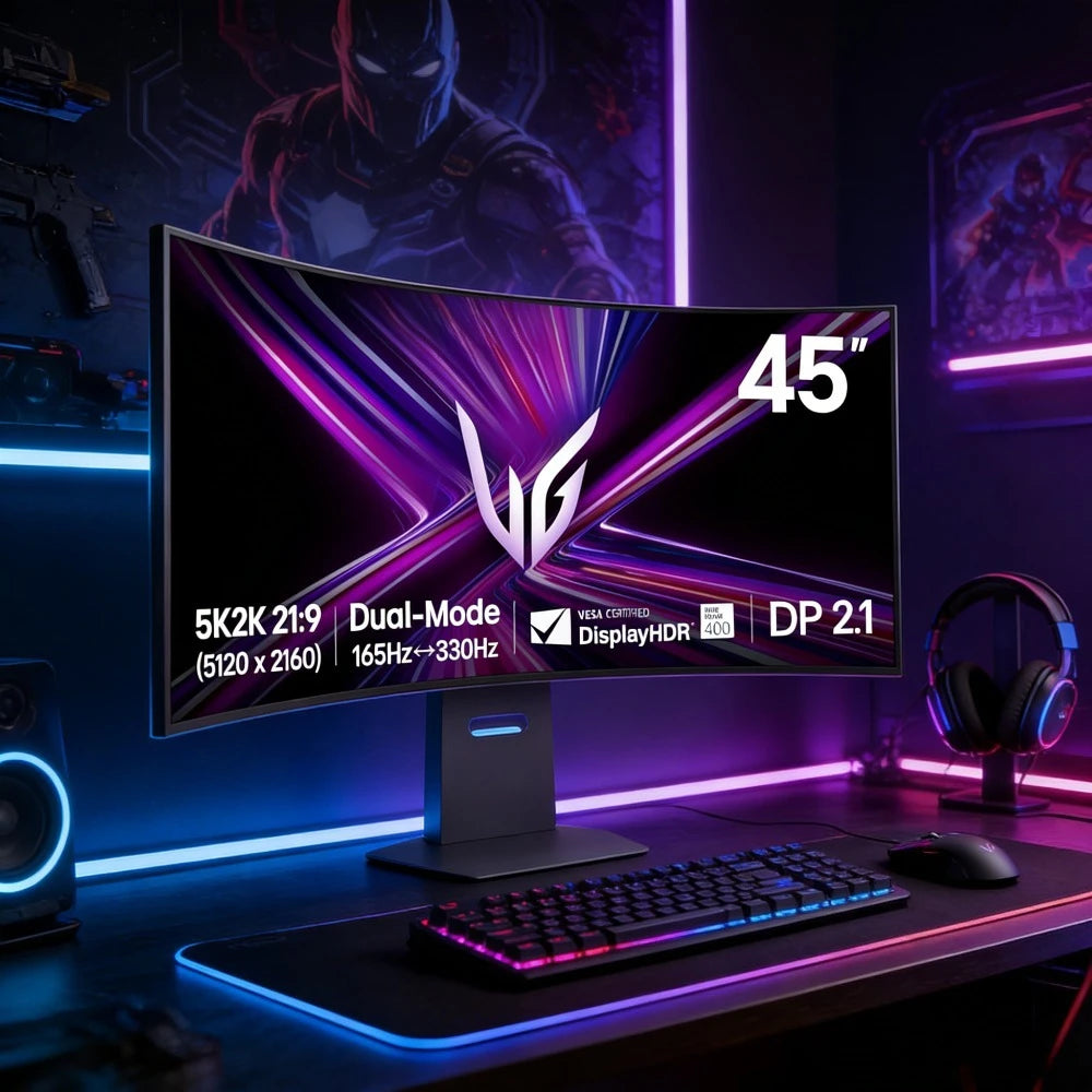 Curved OLED Gaming Monitor 45 Inch 5120x2160 WUHD 165Hz 0.03ms G-Sync FreeSync HDR USB-C DP2.1