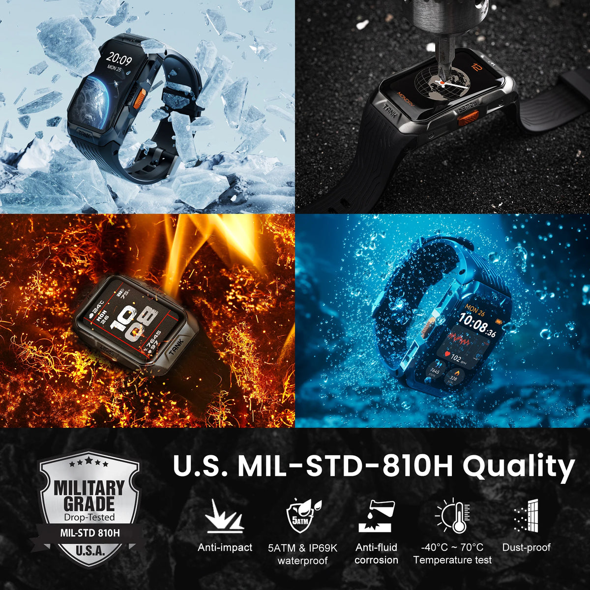2025 KOSPET TANK X2 Rugged Smart Watch For Men 3D Curved Screen AMOLED AOD 5ATM IP69K Waterproof Bluetooth Call AI Assistant