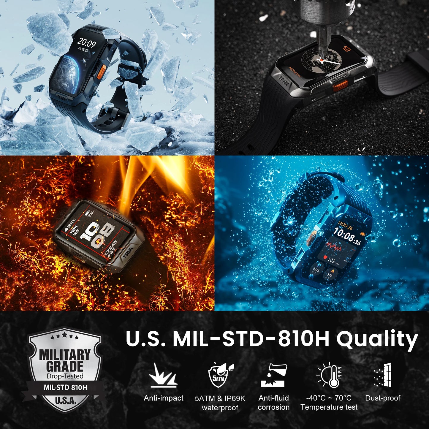 2025 KOSPET TANK X2 Rugged Smart Watch For Men 3D Curved Screen AMOLED AOD 5ATM IP69K Waterproof Bluetooth Call AI Assistant